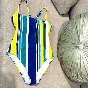 Nautica Blue and Yellow One Piece Swimwear with Striking Stripes